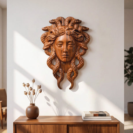 Hand Carved Teak Wall Art - Medusa