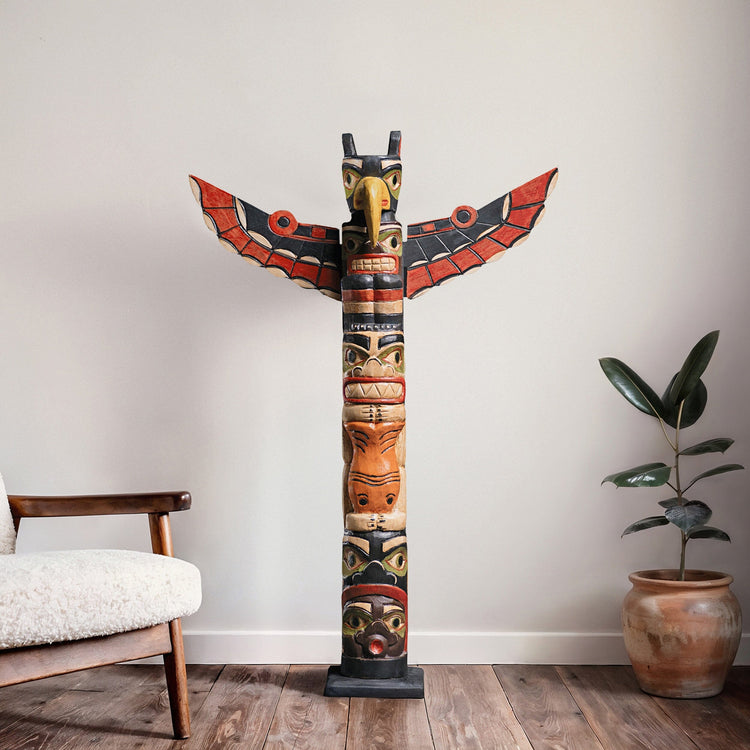 Phoenix Totem Pole | Premium Hand-Carved Wood Sculpture | Noro Arts