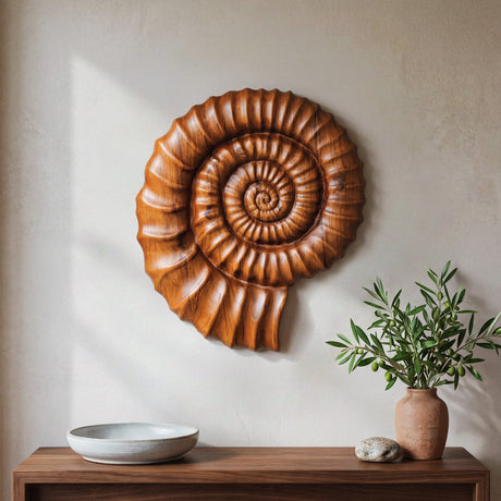 Hand Carved Teak Wall Art - Ammonite
