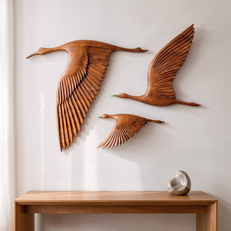 Hand Carved Teak Wall Art - Birds