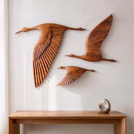 Hand Carved Teak Wall Art - Birds