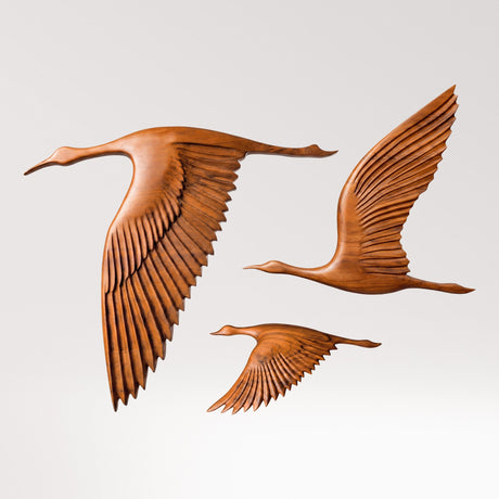 Hand Carved Teak Wall Art - Birds