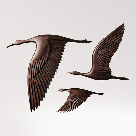 Hand Carved Teak Wall Art - Birds (Dark Teak)