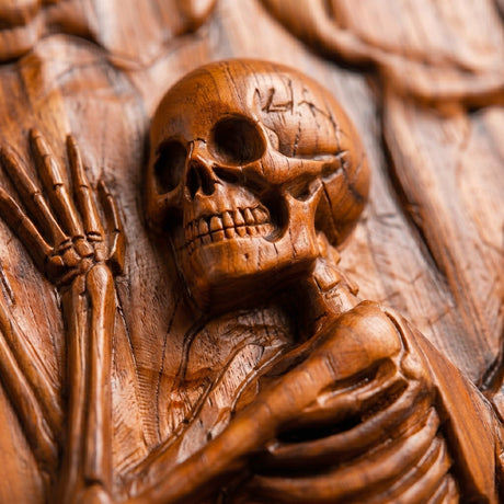 Hand Carved Teak Wall Art - Skeleton