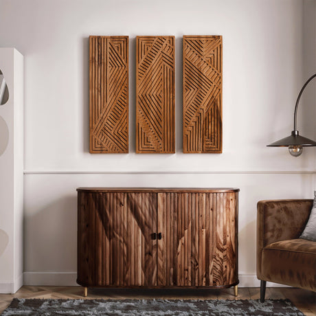 Hand Carved Teak Wall Art  - Geometric Echo