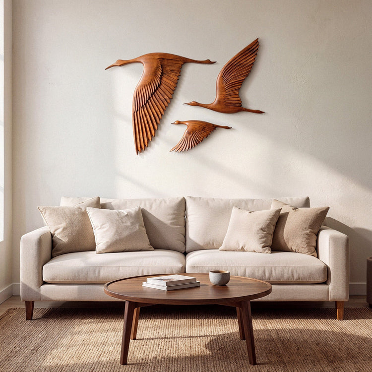 Birds Teak Wall Art | Hand-Carved Wood Decor | Noro Arts