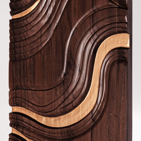 Hand Carved Teak Wall Art - Golden Tides (Dark Teak)