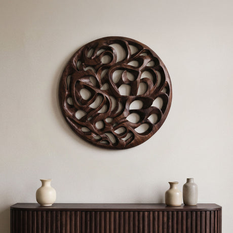 Hand Carved Teak Wall Art - Root Spiral (Dark Teak)
