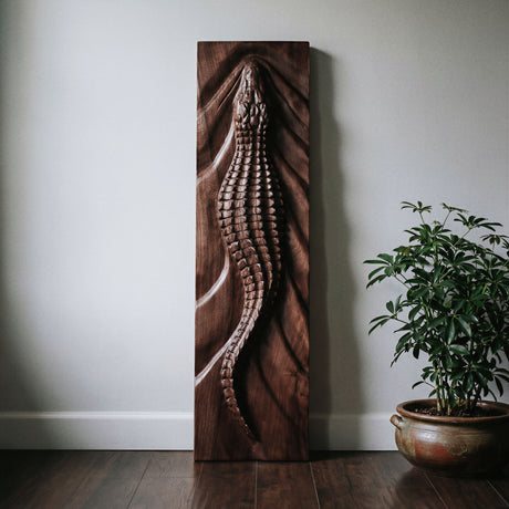 Hand Carved Teak Wall Art  - Crocodile (Dark Teak)