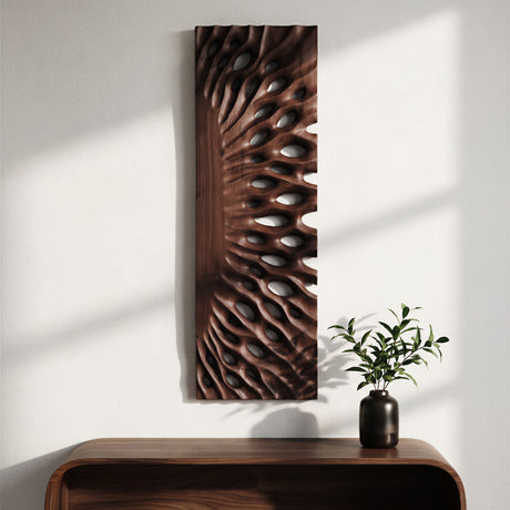 Hand Carved Teak Wall Art - Radiant Bloom (Dark Teak)