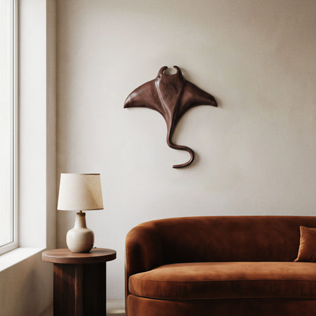 Hand Carved Teak Wall Art - Manta Ray (Dark Teak)