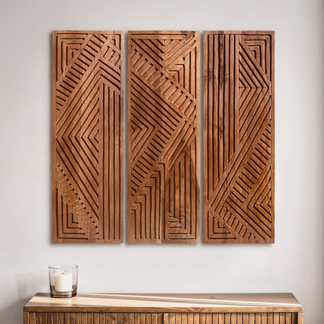 Hand Carved Teak Wall Art  - Geometric Echo