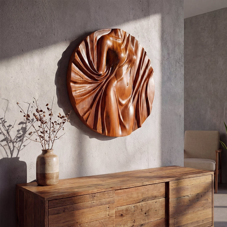 Aurelia Teak Wall Art | Hand-Carved Wood Decor | Noro Arts