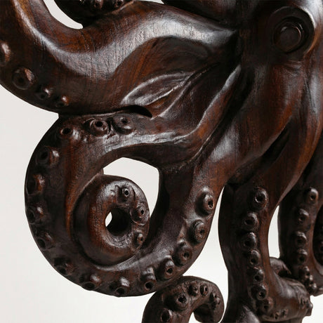 Hand Carved Teak Wall Art - Octopus (Dark Teak)