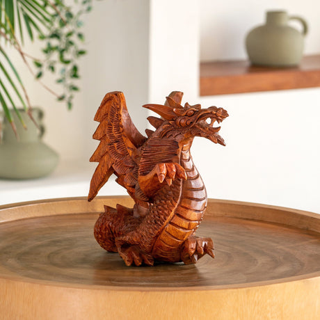 Hand Carved Wood Sculpture - Mystic Dragon