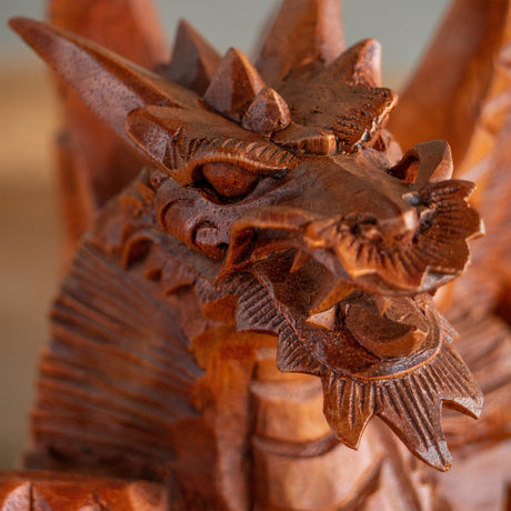 Hand Carved Wood Sculpture - Mystic Dragon