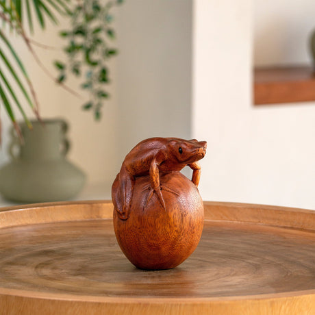 Hand Carved Wood Sculpture - Frog Bliss
