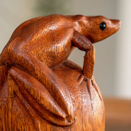 Hand Carved Wood Sculpture - Frog Bliss