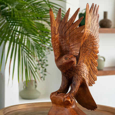 Hand Carved Wood Sculpture - Soaring Eagle
