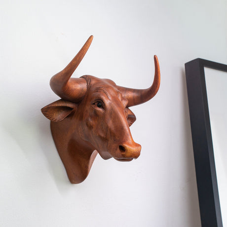 Hand Carved Wood Sculpture - Buffalo Head