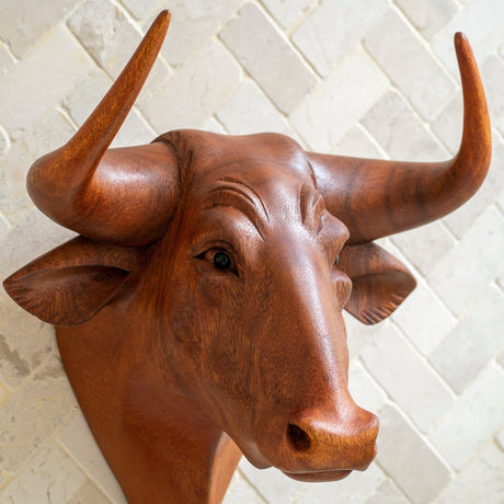 Hand Carved Wood Sculpture - Buffalo Head