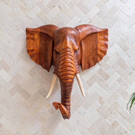 Hand Carved Wood Sculpture - Elephant Head