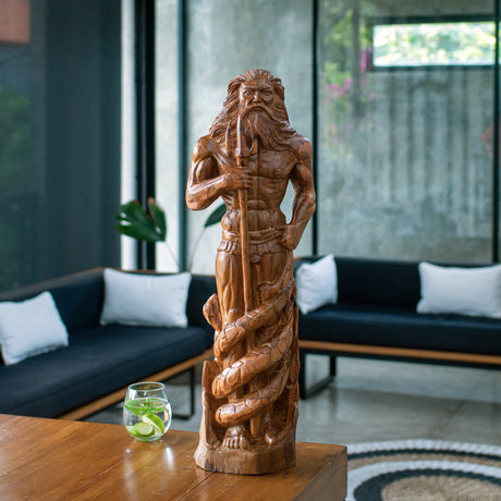 Hand Carved Teak Wood Sculpture - Poseidon