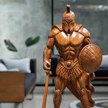Hand Carved Teak Wood Sculpture - Achilles
