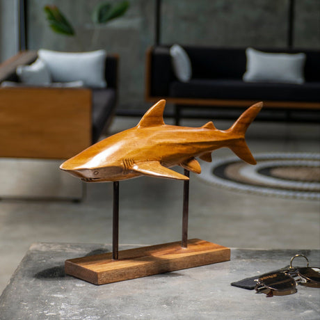 Hand Carved Suar Wood Sculpture - Shark