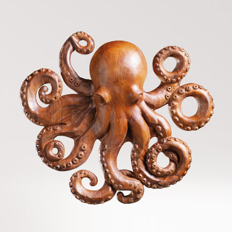 Hand Carved Teak Wall Art - Octopus