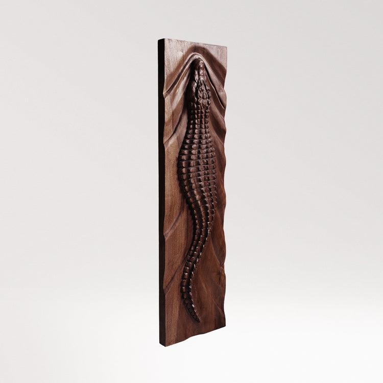 Crocodile Dark Teak Sculpture | Hand-Carved Teak Wood Art | Noro Arts
