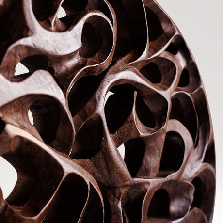 Hand Carved Teak Wall Art - Root Spiral (Dark Teak)