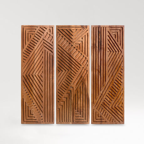 Hand Carved Teak Wall Art  - Geometric Echo