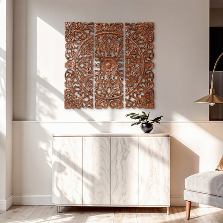 Hand Carved Teak Wall Art  - Lotus Mandala