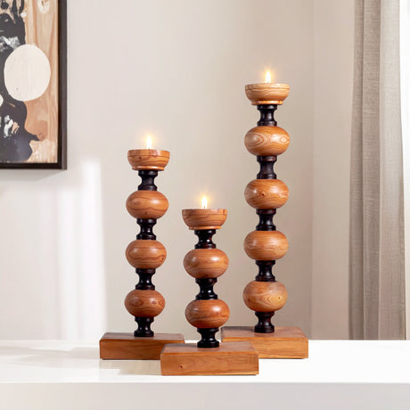 Hand Carved Candle Holder Set - Solstice