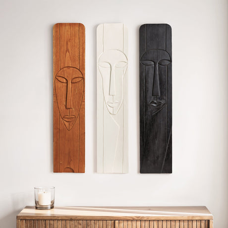 Hand Carved Teak Wall Art - Silent Faces