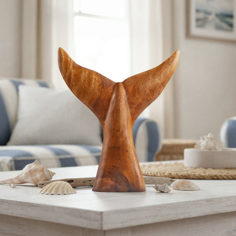 Hand Carved Teak Wood Art - Whale Tail