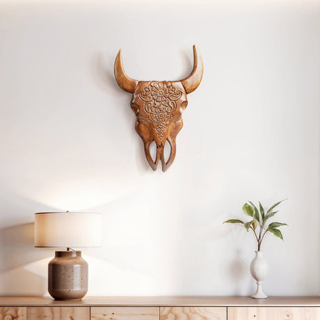 Hand Carved Teak Wall Art - Buffalo Lotus