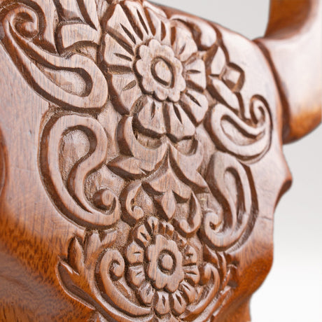 Hand Carved Teak Wall Art - Buffalo Lotus