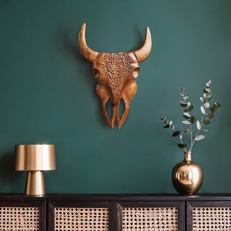 Hand Carved Teak Wall Art - Buffalo Mandala