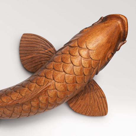 Hand Carved Teak Wall Art - Lucky Koi