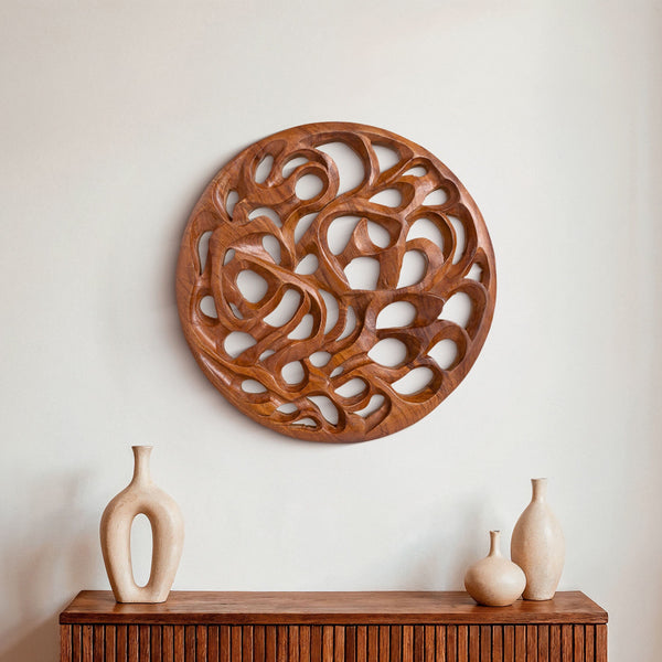 Hand Carved Teak Wall Art - Root Spiral – Noro Arts