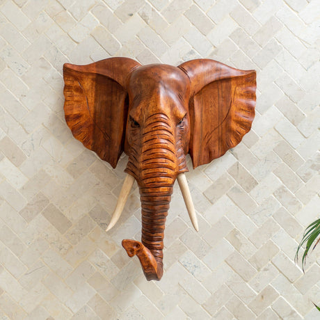 Hand Carved Wood Sculpture - Elephant Head