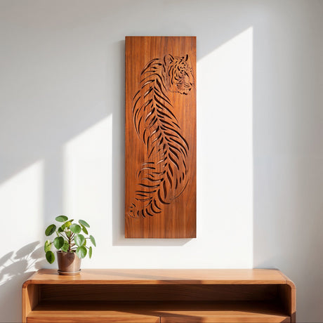 Hand Carved Teak Wall Art - Tiger