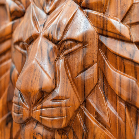 Hand Carved Teak Wall Art - Lion
