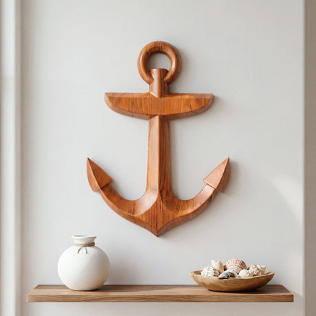 Hand Carved Teak Wall Art - Anchor