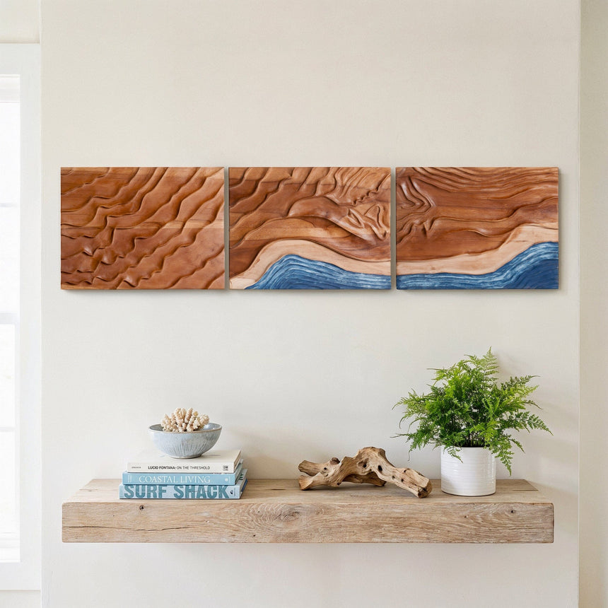 Abstract Wood Wall Art | Wooden Triptych Set | Noro Arts