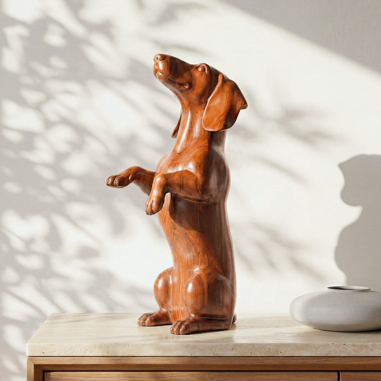 Wooden Dog Sculpture | Mid Century Modern Decor | Noro Arts