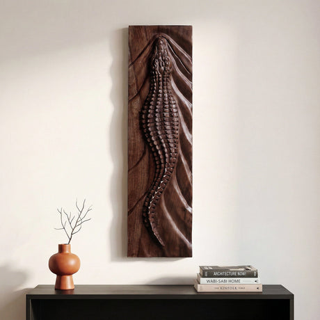 Hand Carved Teak Wall Art  - Crocodile (Dark Teak)