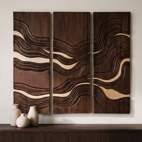Hand Carved Teak Wall Art - Golden Tides (Dark Teak)